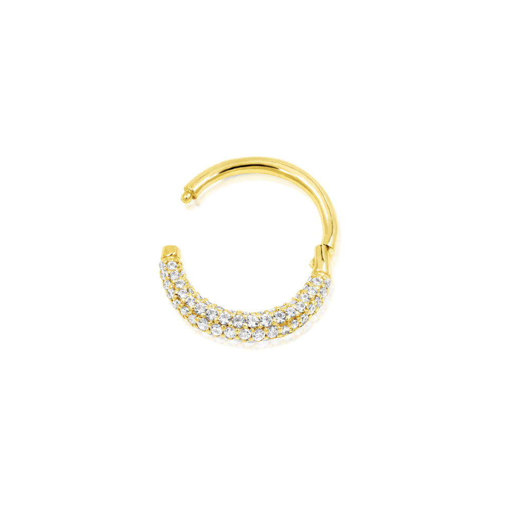 14k yellow gold Opulence clicker ring with more than 100 cubic zirconia stones
