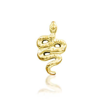 Polished yellow gold coiled snake earring sized for a tragus piercing where anatomy allows.