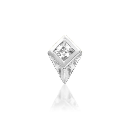     Close-up of a 2mm square white cubic zirconia in a polished gold setting