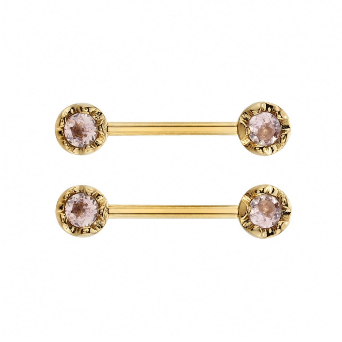 Front view of the BVLA Tulip Bell Barbell handcrafted in solid 14k gold as a custom order nipple jewellery piece.