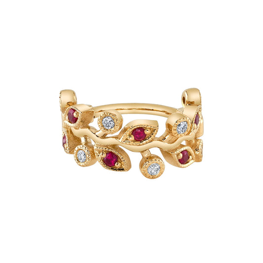 BVLA Arwen yellow gold hinge ring set with Ruby and Diamond gemstones.