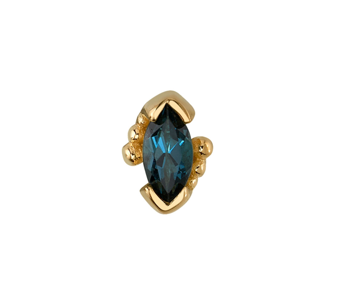 bvla beaded marquise custom jewellery end in 14kt yellow gold with diamond front view luxury body jewellery
