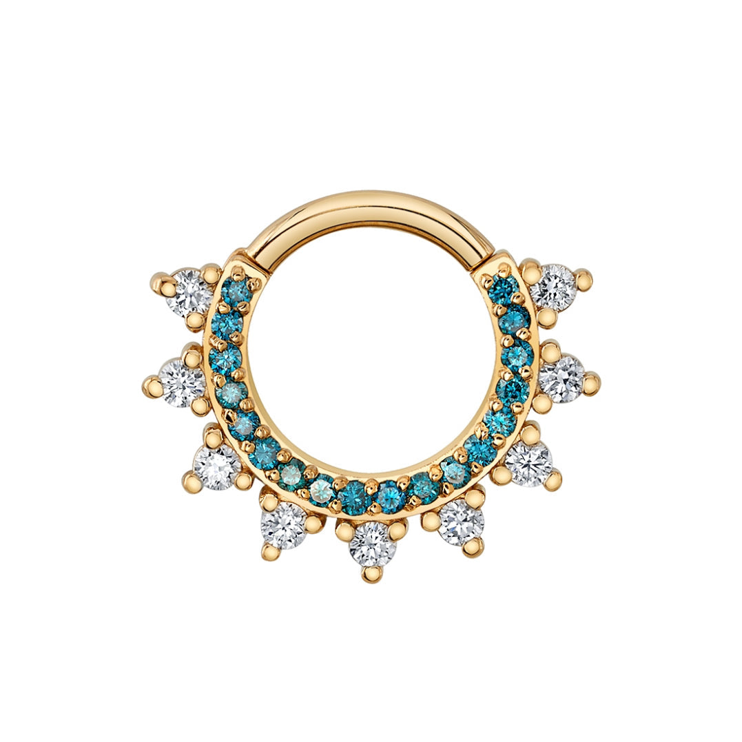 Front view of BVLA Gem Kolo Clicker in 14k yellow gold with BVLA gemstone