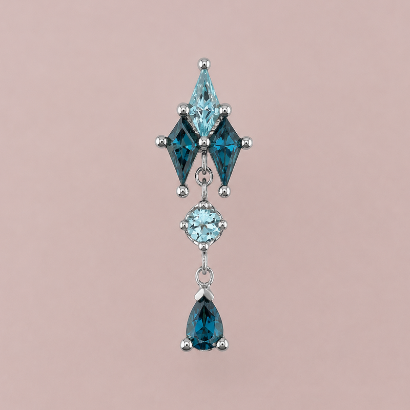 BVLA Howl solid 14k yellow gold threadless dangle end featuring Iolite and Amethyst gemstones for helix, flat, conch and lobe piercings.