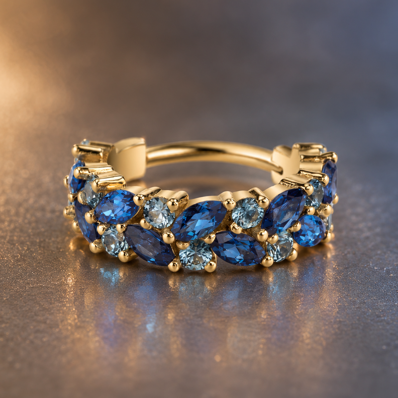BVLA Isabella 14k yellow gold hinged clicker featuring marquise Chatham Alexandrite and grey sapphires, designed as a luxury helix, conch or lobe huggie ring.