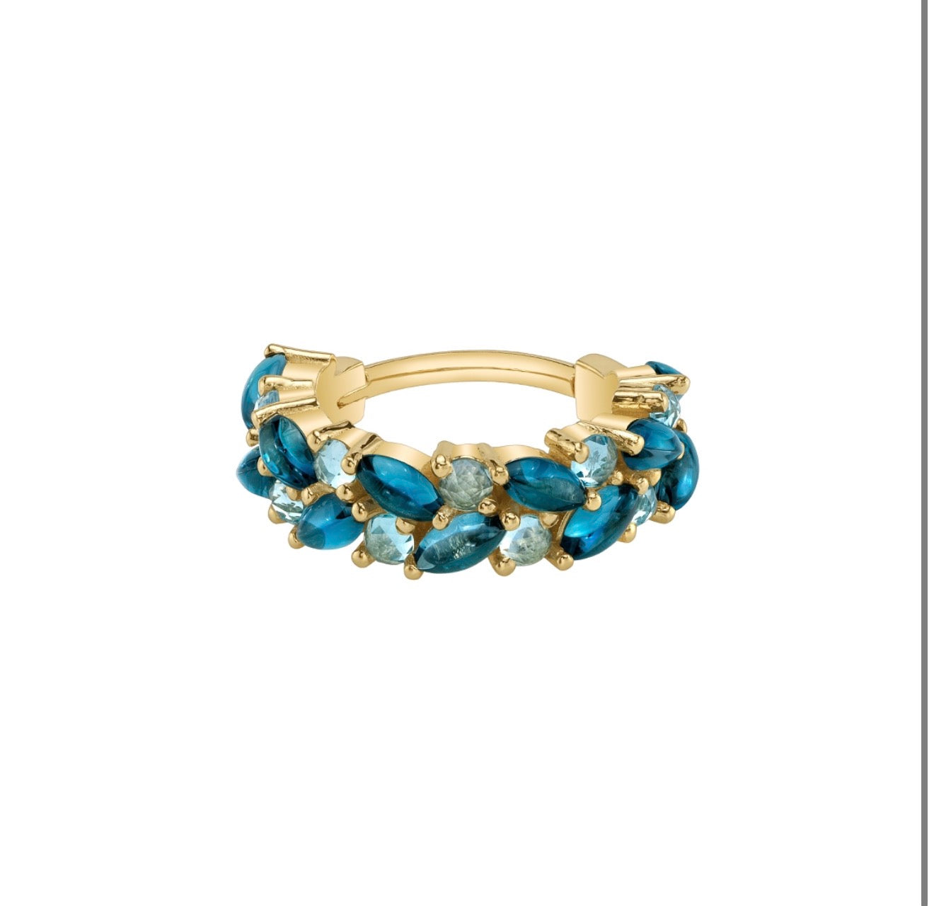 BVLA Isabella yellow gold cartilage clicker featuring Chatham Alexandrite and Grey Sapphire gemstones.