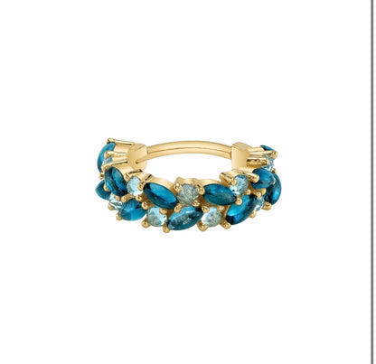 BVLA Isabella yellow gold cartilage clicker featuring Chatham Alexandrite and Grey Sapphire gemstones.