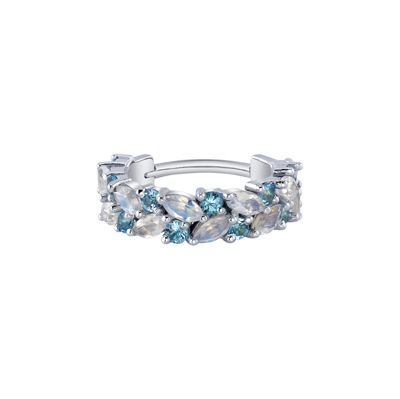 BVLA Isabella yellow gold clicker ring with London Blue Topaz and Swiss Blue Topaz gemstones.