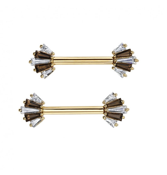 BVLA Oceane 5 custom yellow gold piercing jewellery with graduated gemstones front view