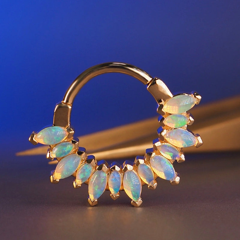 Solid 14k gold piercing jewellery set with opal