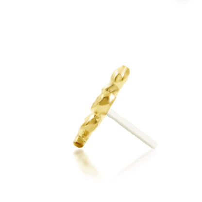 Yellow gold snake-shaped decorative end made to pair with a separate threadless flat back post.