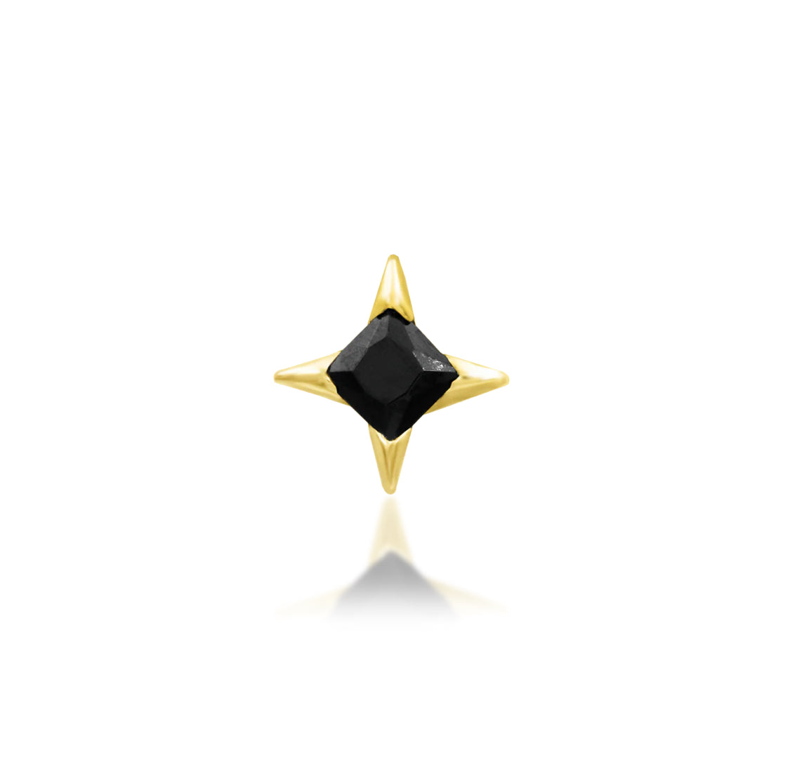 Front view of Junipurr Jewellery Corvin threadless decorative end in 14k yellow gold with black cubic zirconia