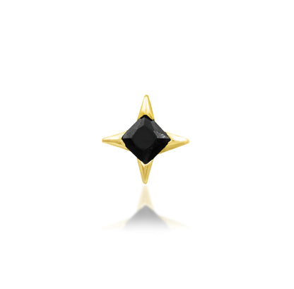Front view of Junipurr Jewellery Corvin threadless decorative end in 14k yellow gold with black cubic zirconia