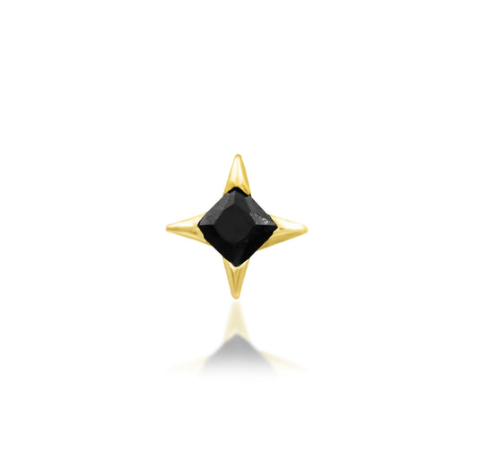 Front view of Junipurr Jewellery Corvin threadless decorative end in 14k yellow gold with black cubic zirconia