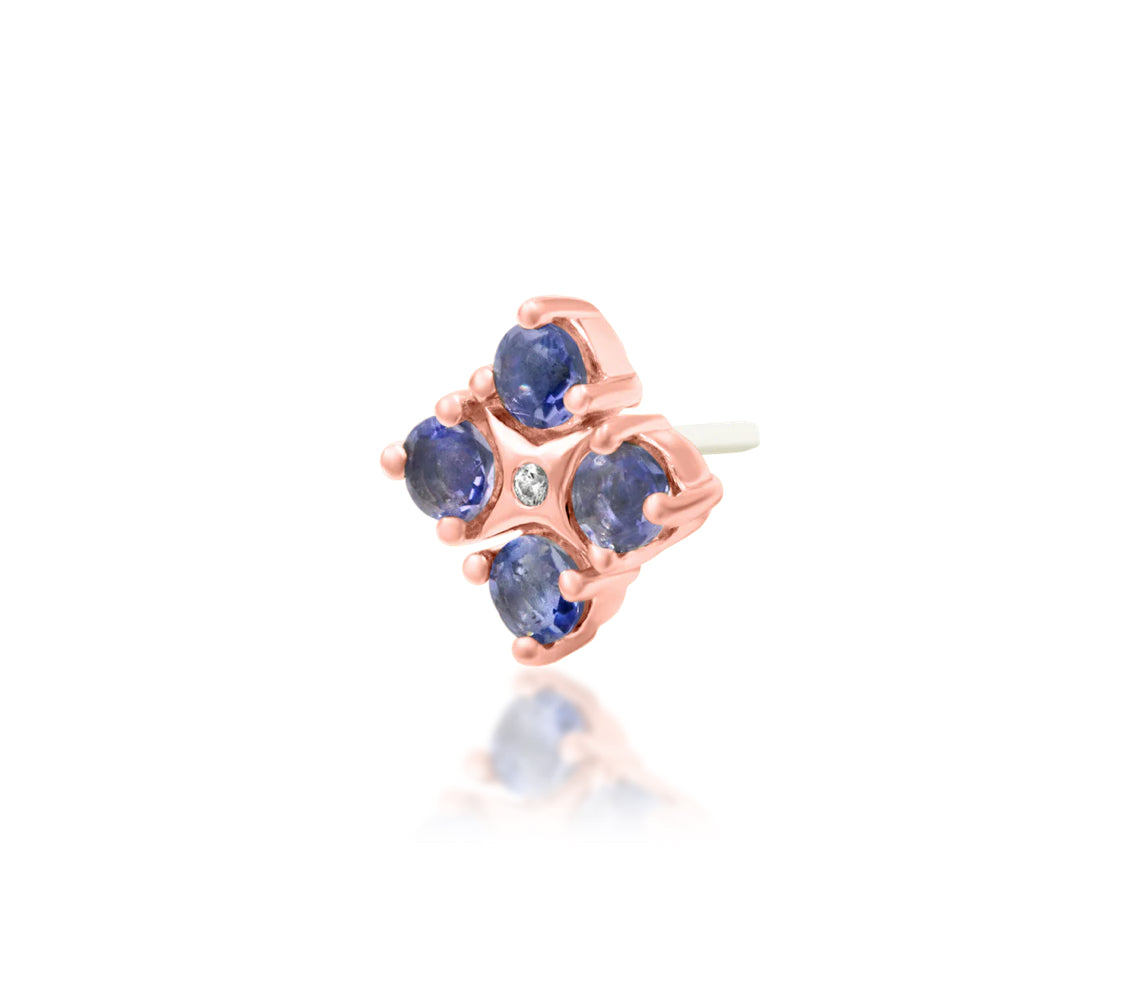 Off-front angled view of the Junipurr Jewellery EME in rose gold, highlighting soft metallic warmth and balanced white CZ sparkle.