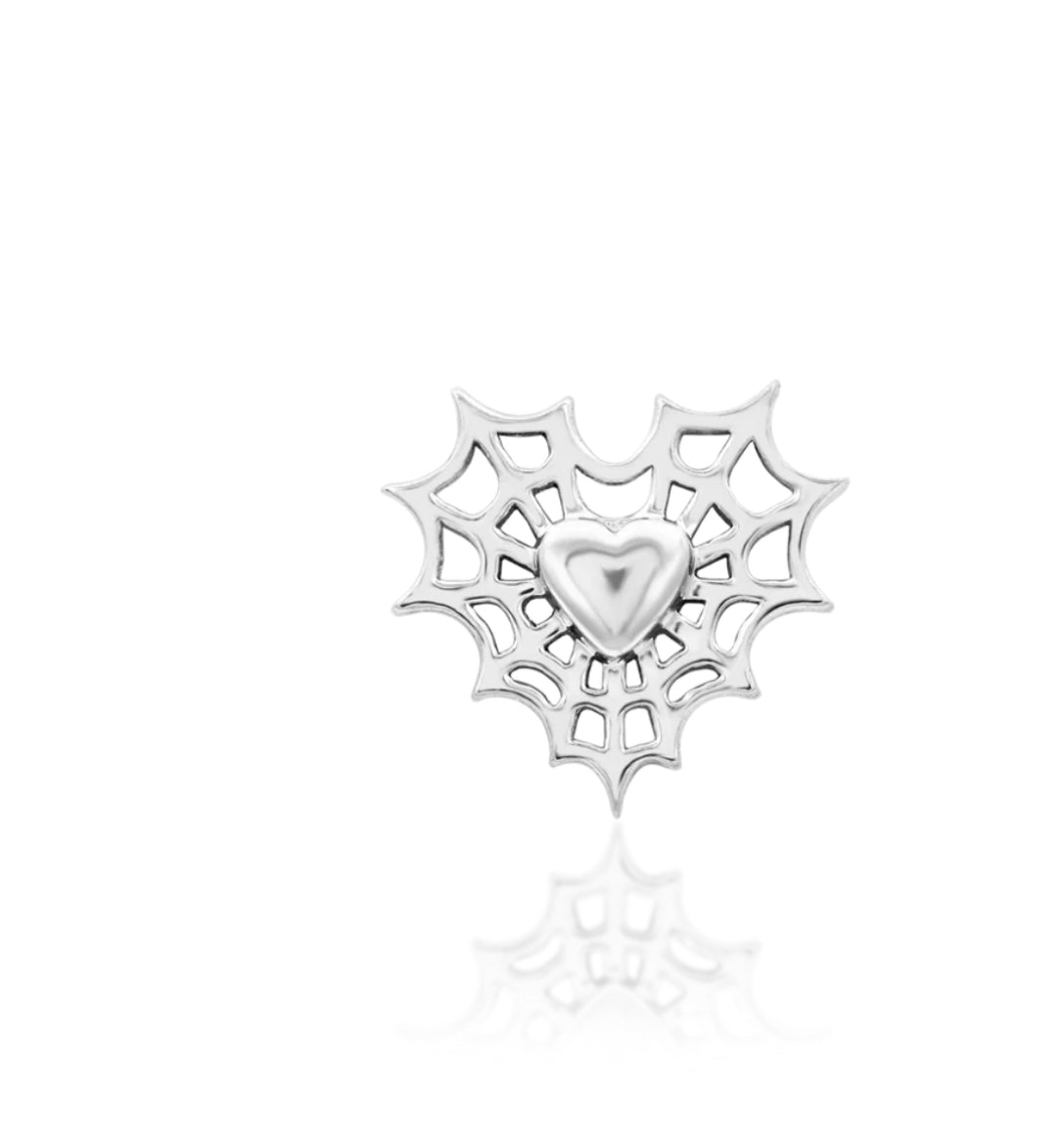 Junipurr Jewellery Caught You 14kt Gold Heart Spider Web Internal Thread Helix Earring
