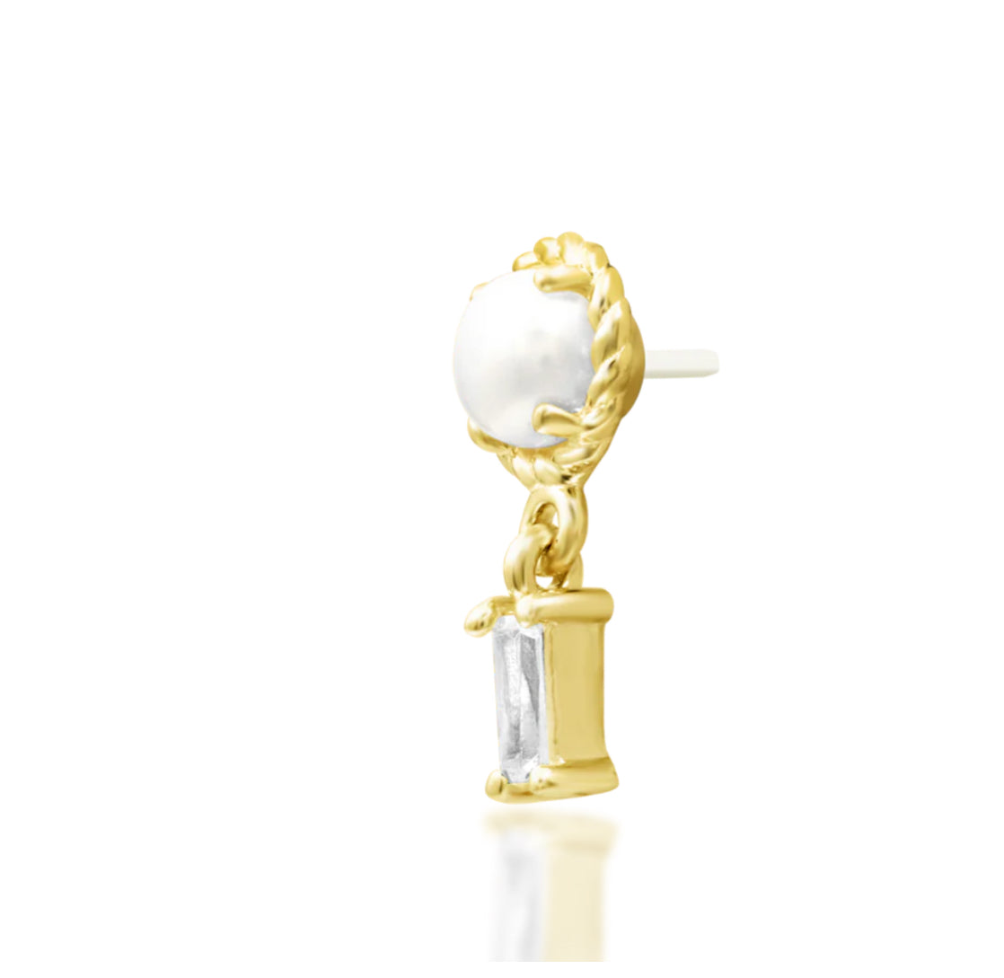 Junipurr Jewellery Millicent 14kt Gold Pearl CZ Helix Chain Charm Dangle Push Pin End
