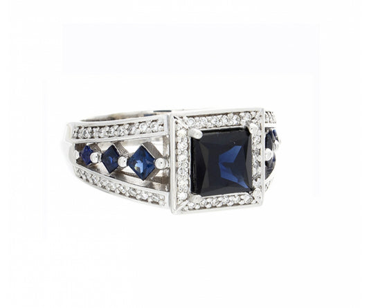 Althea BVLA 18kt White Gold Diamonds & Sapphire Engagement Ring