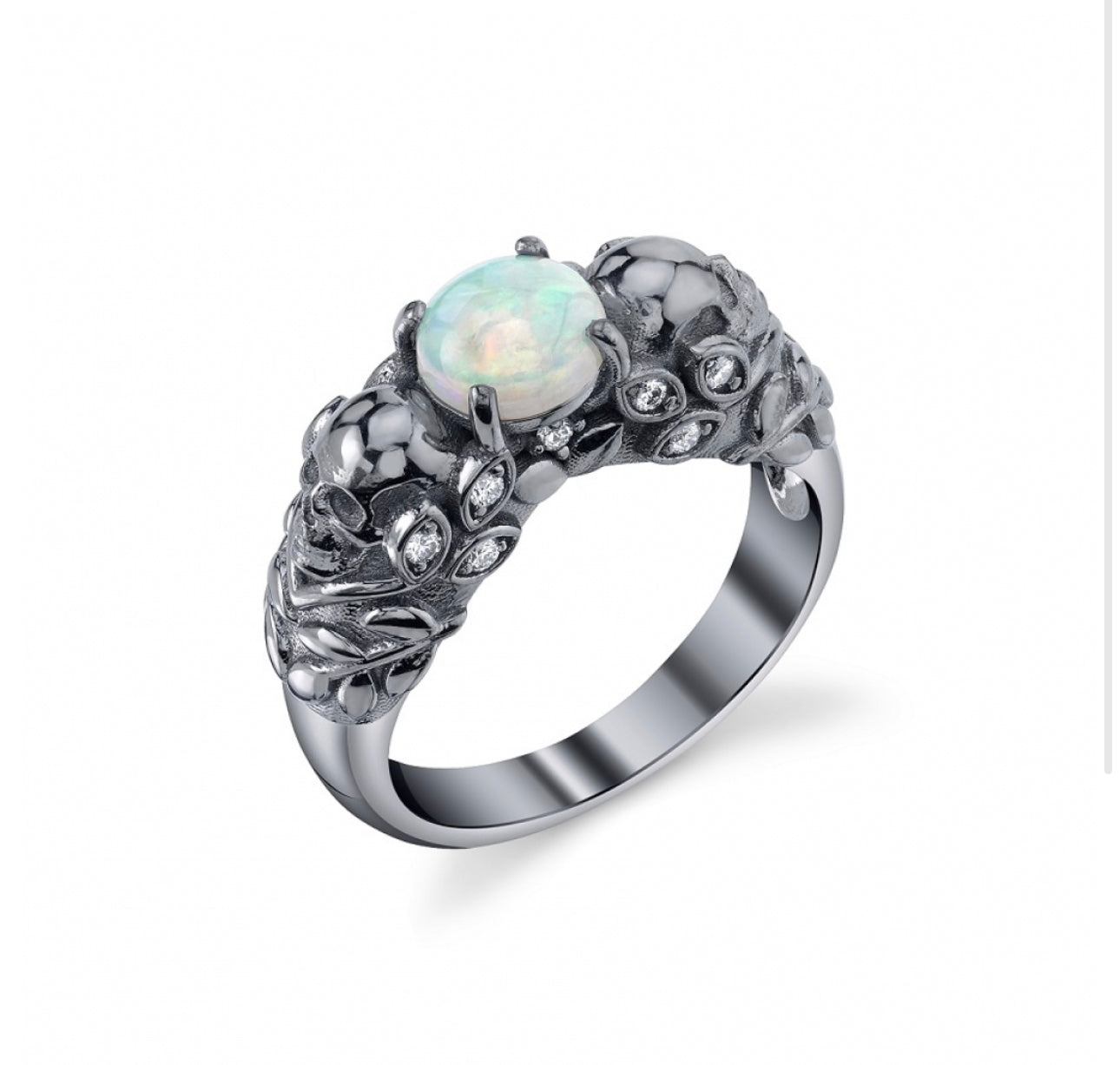 Cat BVLA Diamond & White Opal Engagement Ring