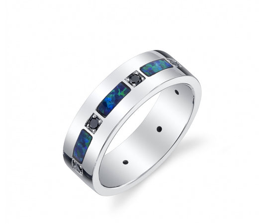 Nate BVLA Blue Opal & Black Diamond Engagement Ring