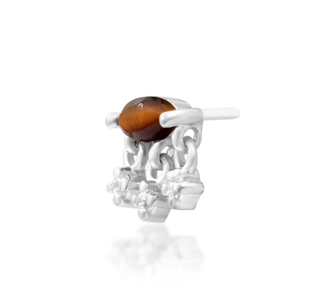 Junipurr Mona Threadless End – 14k Gold | Tiger Eye & White CZ | Lobe, Helix & Conch Piercings