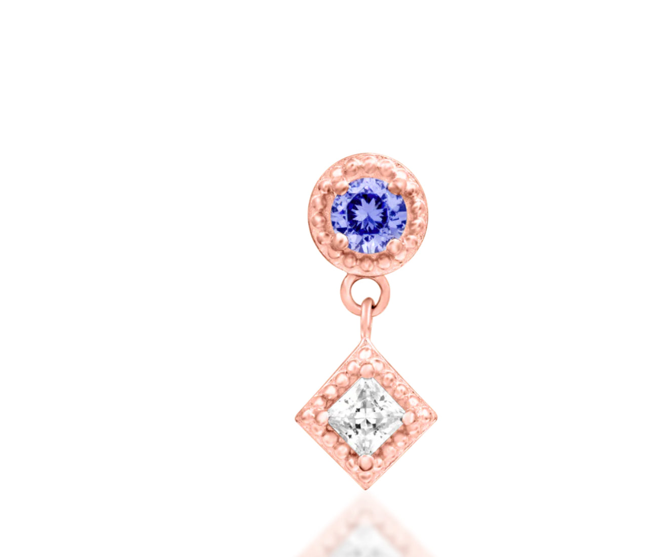Junipurr Jewellery Angelina 14kt Gold Tanzanite CZ Dangle Charm Helix December Birthstone Earring