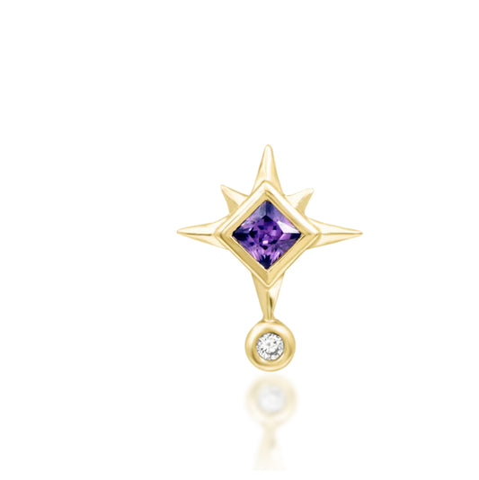 Junipurr Jewellery Lolanthe 14kt Gold Amethyst CZ Star Conch Threadless End