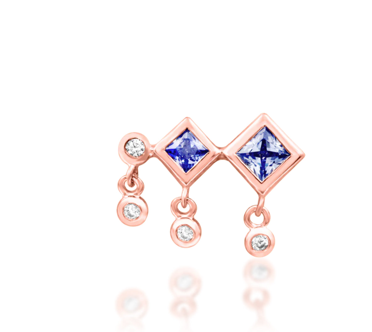 Junipurr Jewellery Adimu 14kt Gold Tanzanite CZ Dangke Charm Chain Push Pin Helix December Birthstone Earring