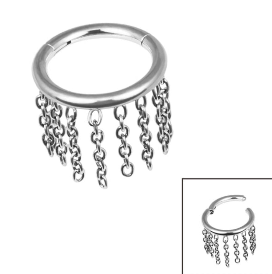 Titanium Fringe Chain Orbit Hinged Clicker Ring