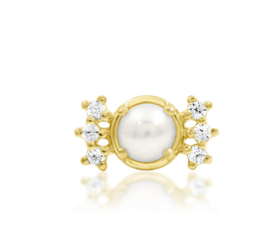 Junipurr Jewellery Martha 14kt Gold CZ Genuine Pearl Helix Threadless Earring