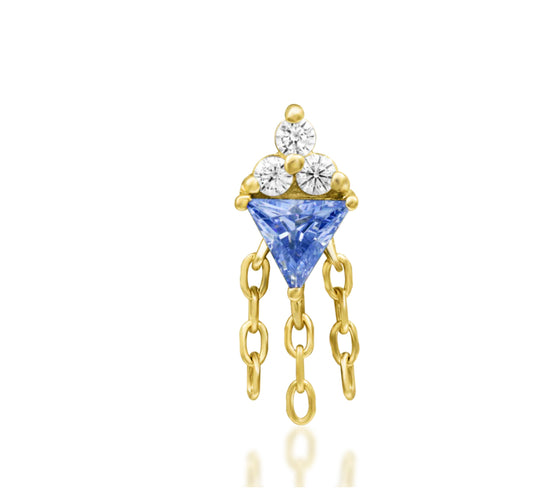 Junipurr Jewellery Angelis 14kt Gold Tanzanite CZ Chain Dangle December Birthstone Helix Earring