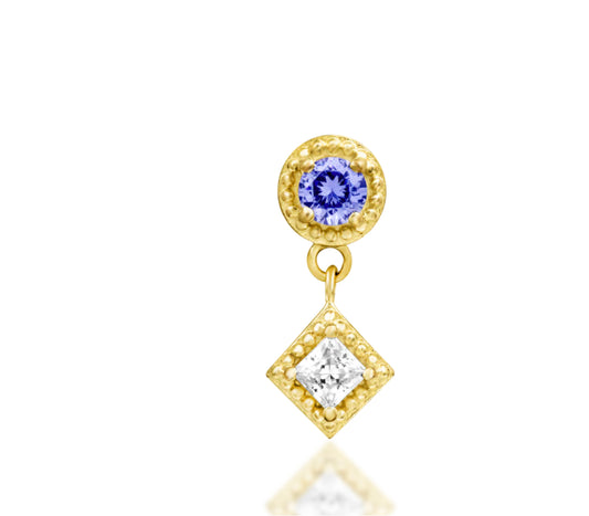 Junipurr Jewellery Angelina 14kt Gold Tanzanite CZ Dangle Charm Helix December Birthstone Earring