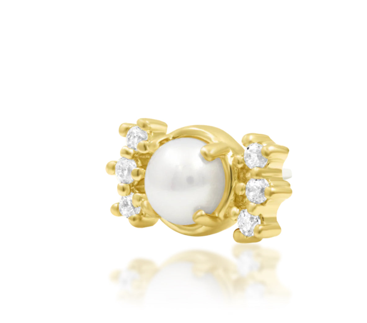 Junipurr Jewellery Martha 14kt Gold CZ Genuine Pearl Helix Threadless Earring