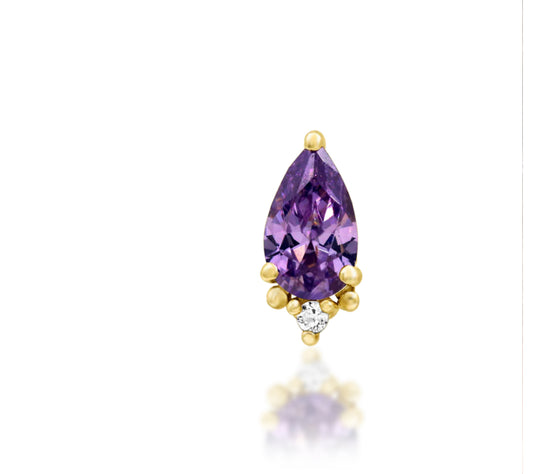 Junipurr Jewellery Gracie 14kt Gold Amethyst February Birthstone CZ Helix Earring