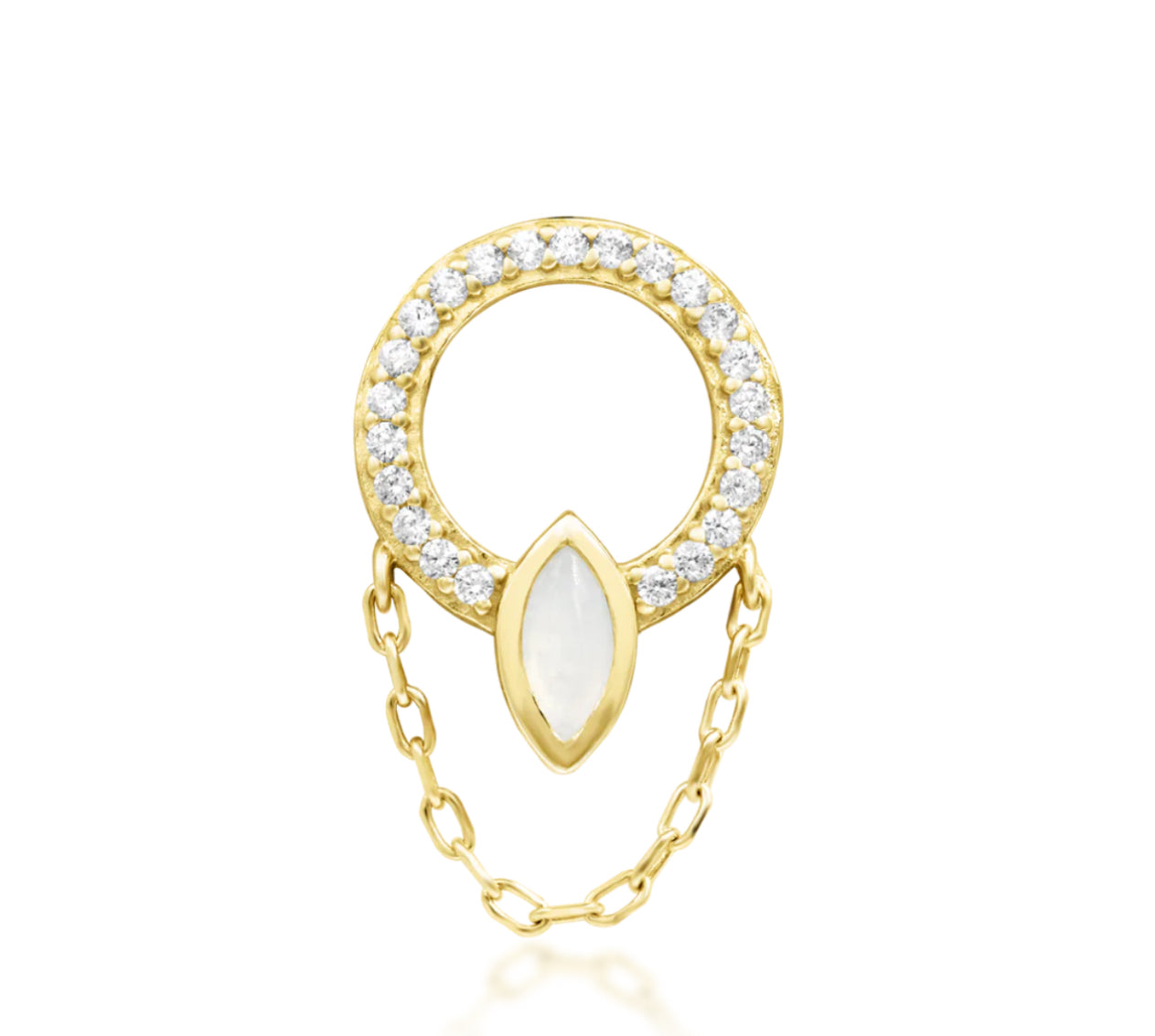 Junipurr Jewellery Brenna 14kt Gold Moonstone & CZ Threadless Attachment Helix Earring