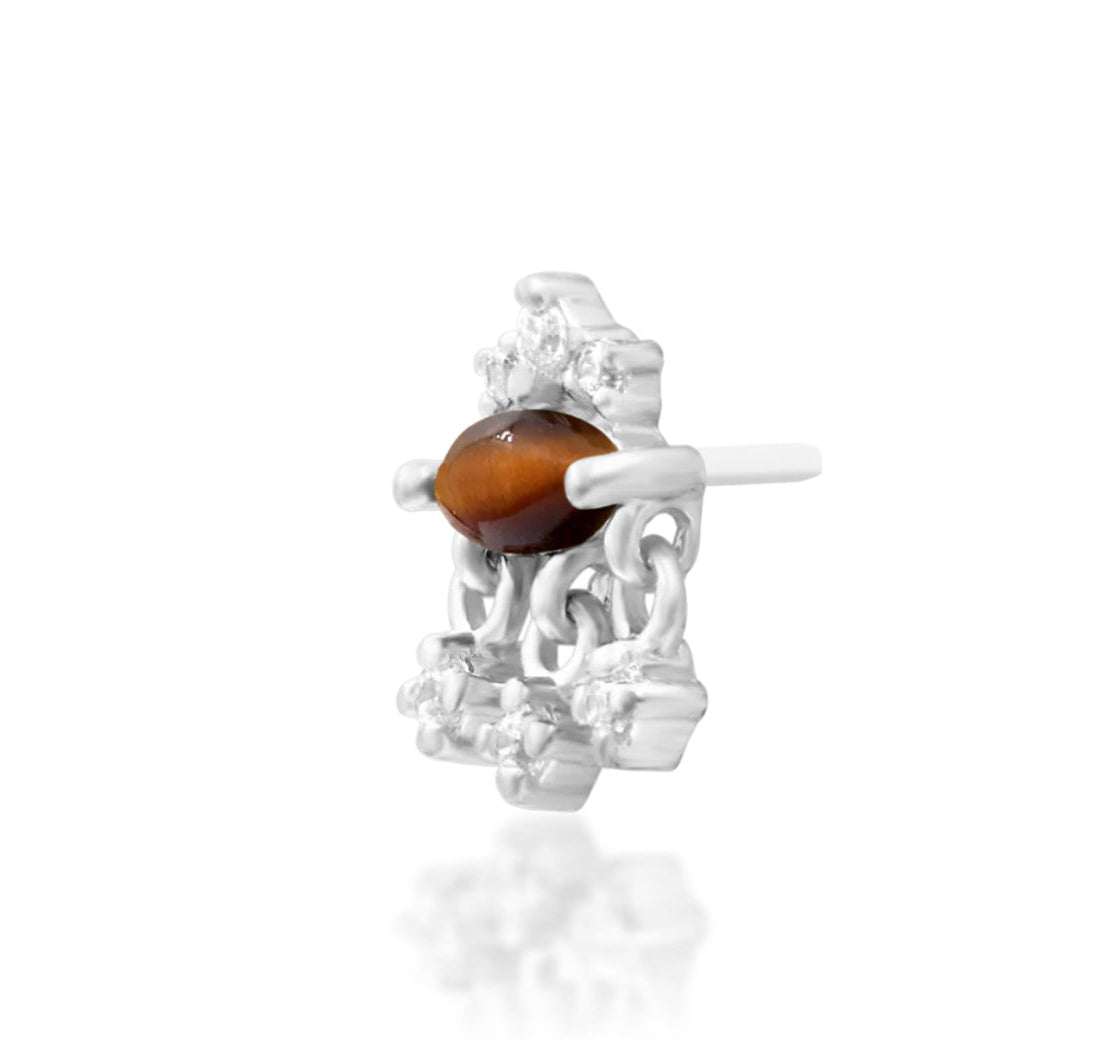 Junipurr Munna Threadless End – 14k Gold | Tiger Eye & White CZ | Lobe, Helix & Conch Piercings