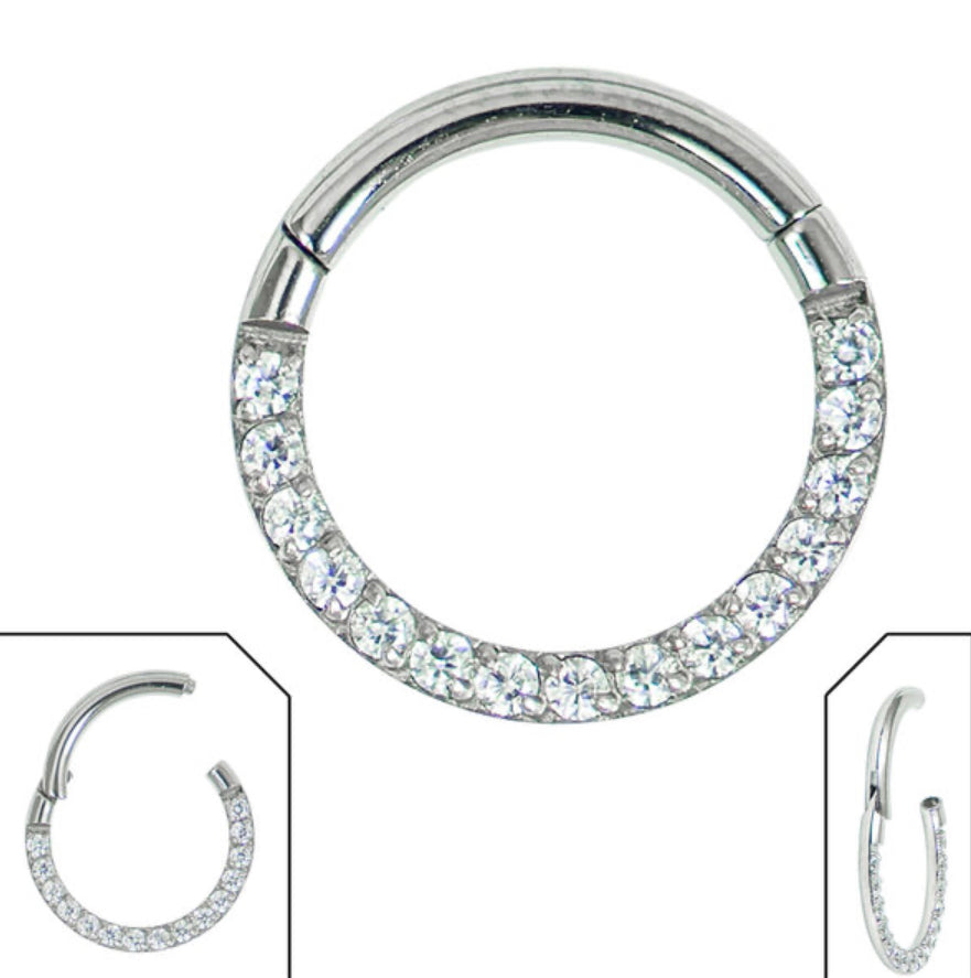 Titanium Hinged Pave Set Eternity Clicker Helix Septum Daith Ring