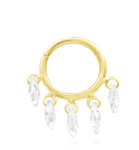 Junipurr Jewellery Sia 14kt Gold CZ Charm Dangle Helix Hinge Ring