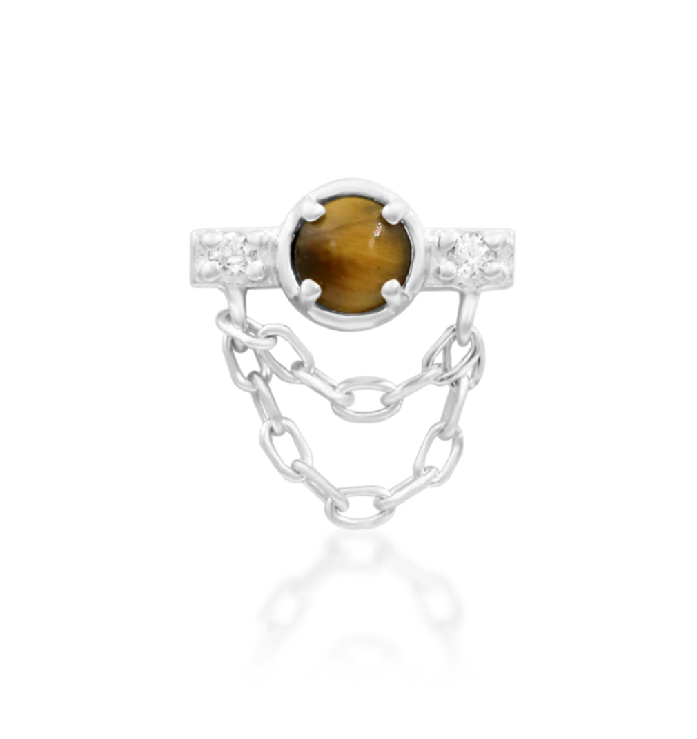 Junipurr Jewellery Ade 14kt Gold CZ Tiger Eye Chain Helix Threadless End
