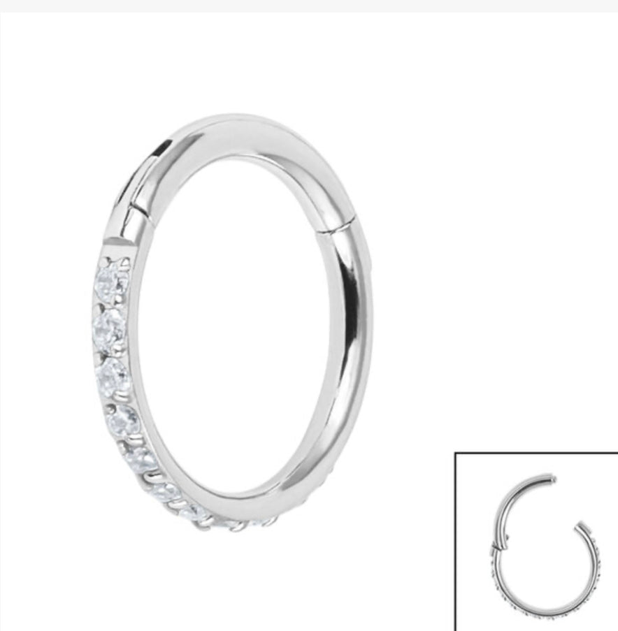 Titanium 1.2mm Pave Set Jewelled Edge Hinged Clicker Ring