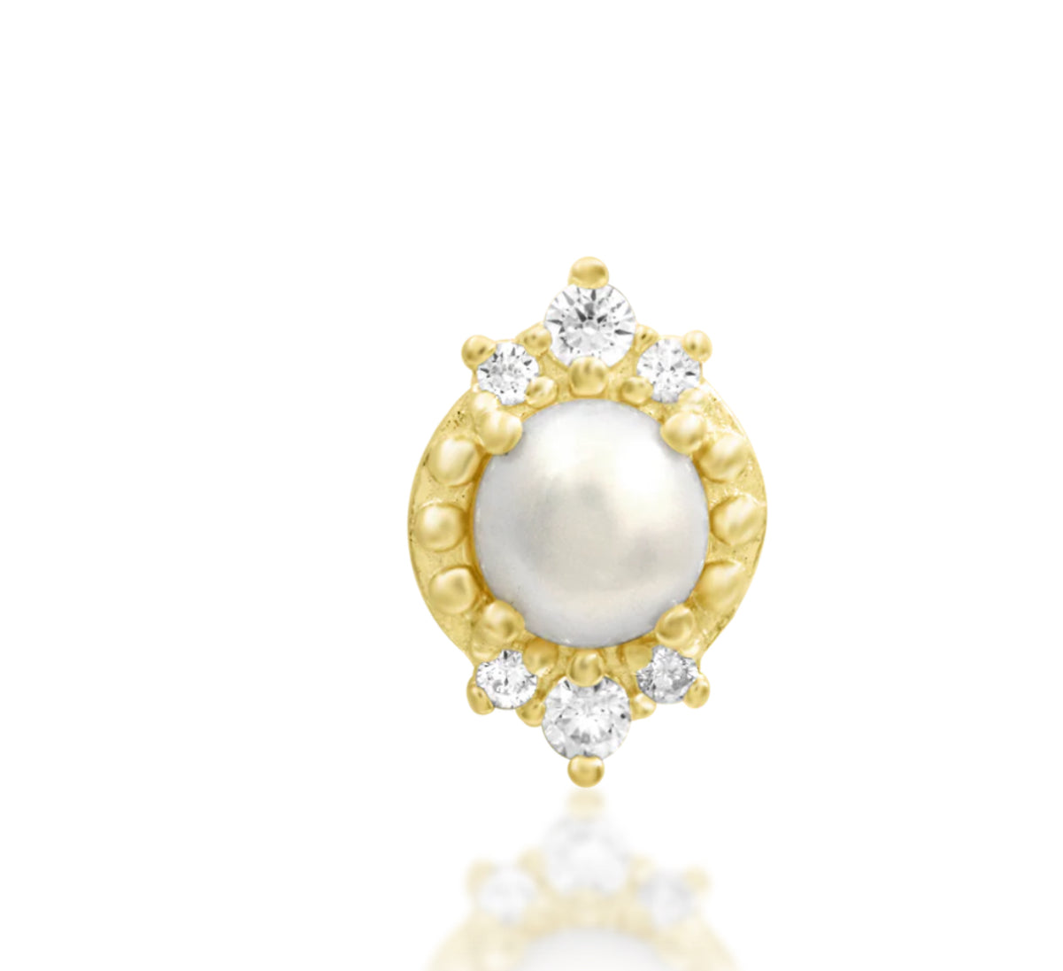 Junipurr Jewellery Margaret 14kt Gold Pearl CZ Conch Threadless Earring
