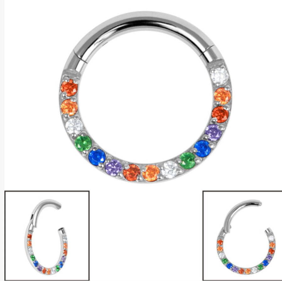 Titanium Hinged Pave Set Rainbow Eternity Clicker Ring