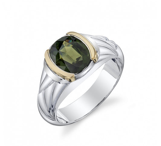 Creative Body Piercing BVLA Green Tourmaline Platinum & Gold Engagement Ring