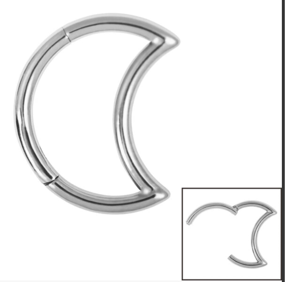 Titanium Crescent Moon Hinged Clicker Ring