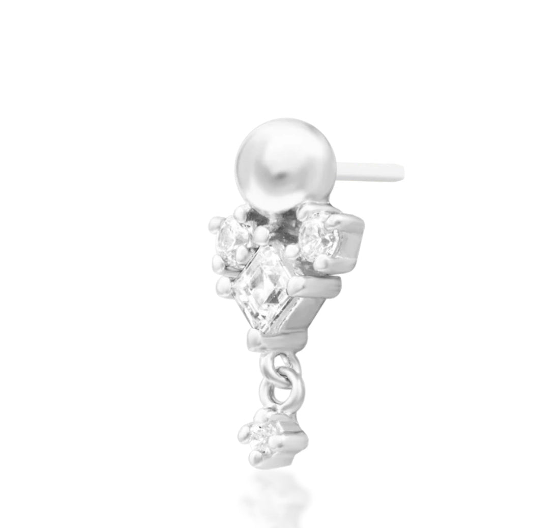 Junipurr Celesta Flat Helix Dangle Threadless End | 14K Gold & White CZ