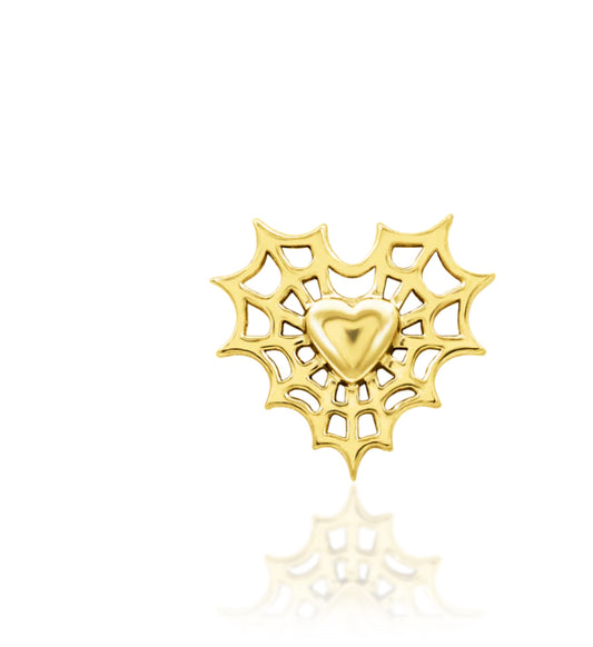 Junipurr Jewellery Caught You 14kt Gold Heart Spider Web Internal Thread Helix Earring