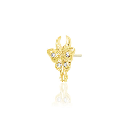 Solid gold moth cartilage earring with sparkling cubic zirconia for curated ears.
