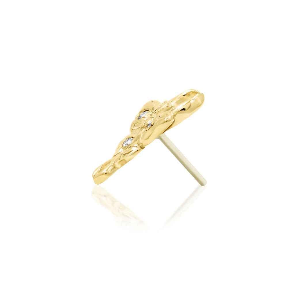 Solid 14k gold luna moth flat back earring for helix, flat and conch piercings.

