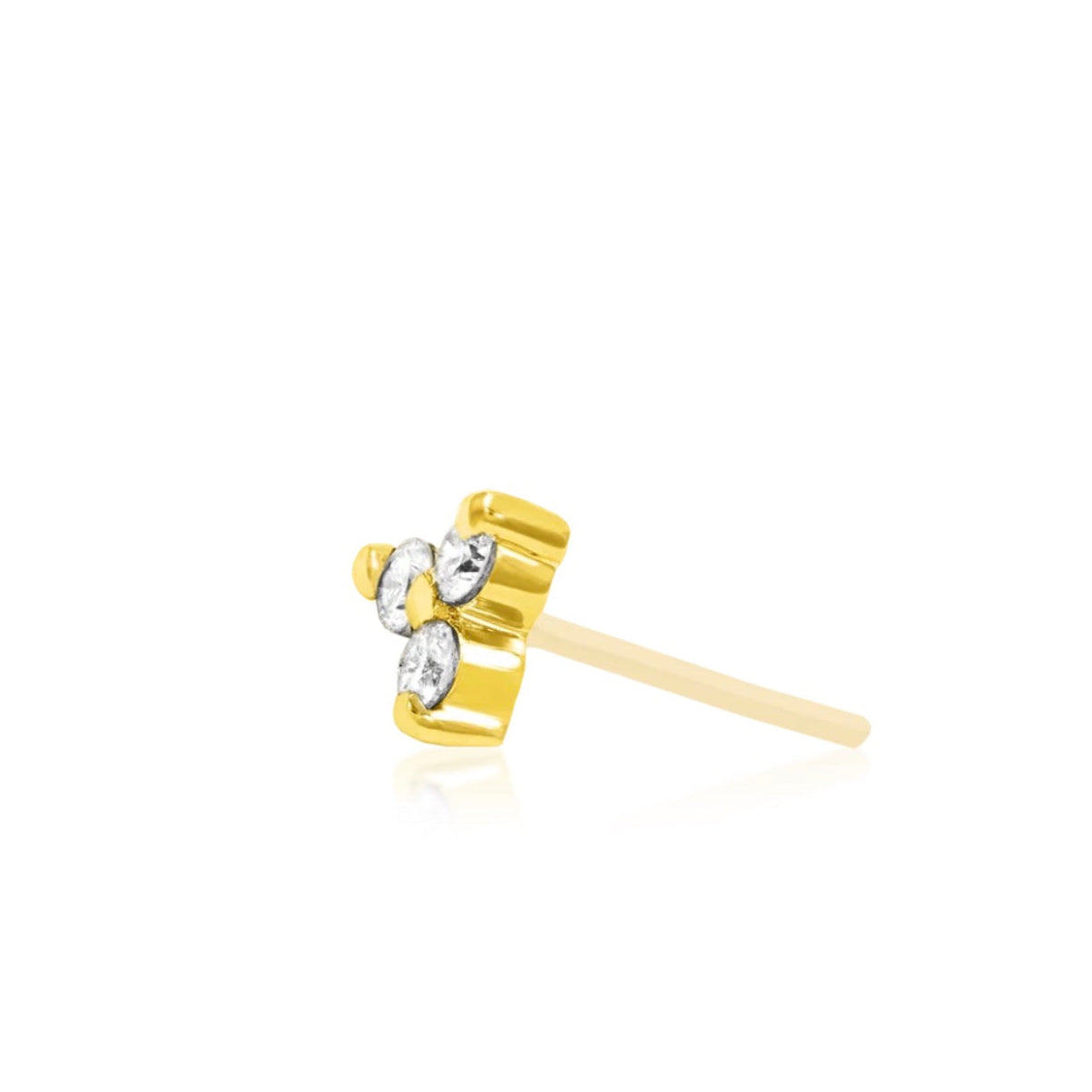 Solid yellow gold cluster earring top designed to fit a separate threadless flat back post.