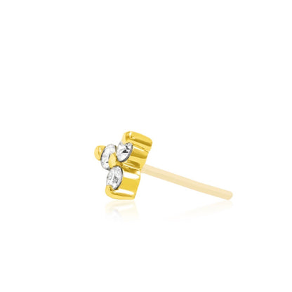 Solid yellow gold cluster earring top designed to fit a separate threadless flat back post.